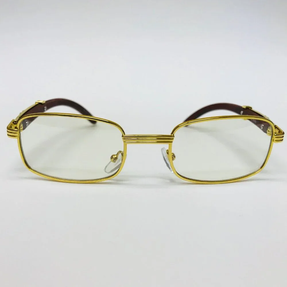 Clear Lens Men Sunglasses Square Gold Frame Hip Hop Style Buffs Woddy Arms Migos